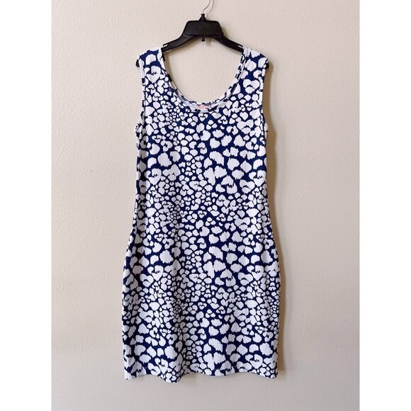Persifor Navy Blue White Stretchy Sleeveless Dress Size Medium Geometric - Picture 5 of 6